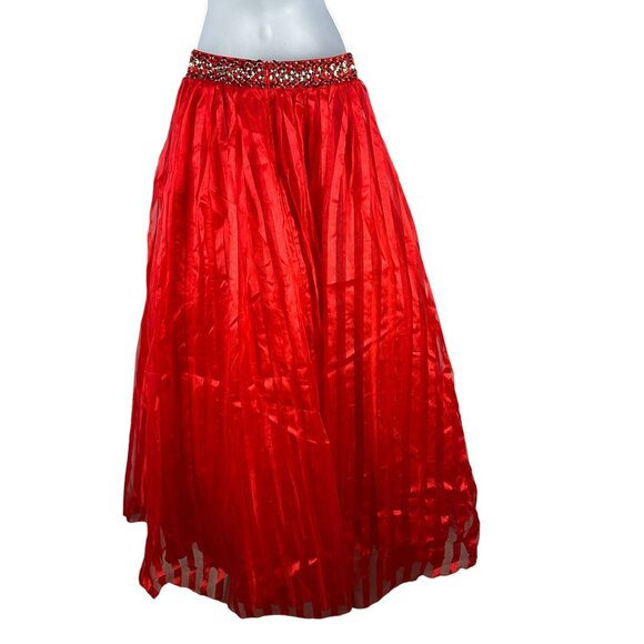 Elegant Red Beaded Waist Prom Skirt Moon Light Size 2 Pleated Tulle Underskirt - Picture 3 of 8
